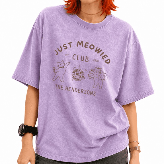 Women's Retro Vintage Washed Meowied Cat Graphic Tee Summer Top