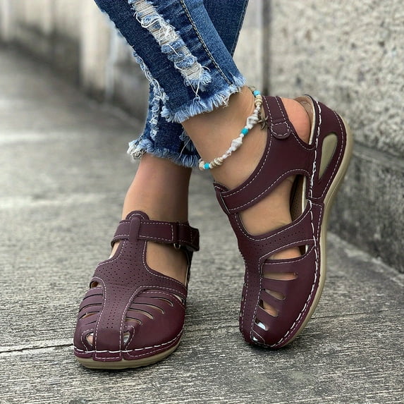 Women's Retro Wedge Sandals, Closed Toe Shoes, Casual Slingback Sandals Women's Platform Sandals