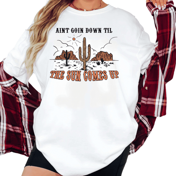 Women's Retro Western Desert Cactus Country Song Lyric Graphic Cotton T Shirt Short Sleeve Round Neck Top White S-5XL