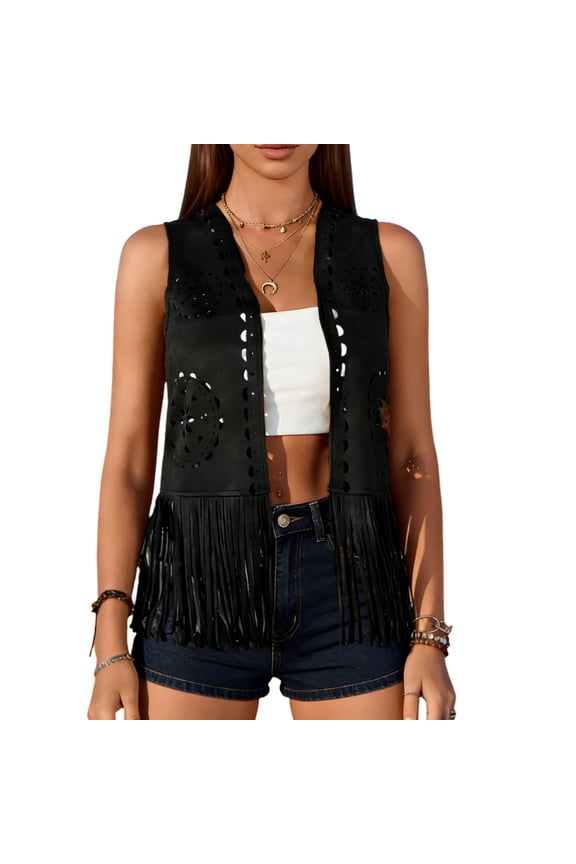 Women's Retro Western Fringe Vest Sleeveless Lightweight For Music Festivals And Parties
