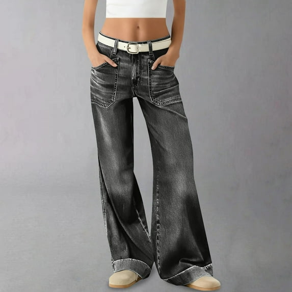 Women's Retro Wide Leg Jeans,Loose Fit Straight Leg Street Style Denim Pants,Comfortable Stretchable Casual Vintage Wash Trousers,Trendy High Waist Baggy Jeans for Women, Classic Modern Comfort Denim