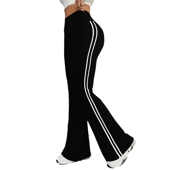 Women's Retro Wide Leg Side Striped Sports Pants Casual Loose Yoga Pants with Pockets