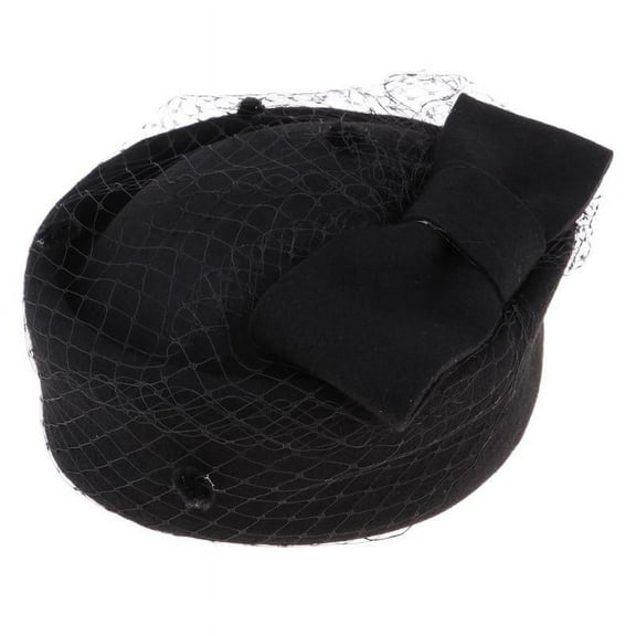 Women’s Retro Wool Pillbox Hat Cap Fascinator Wedding Party Accessories - Black