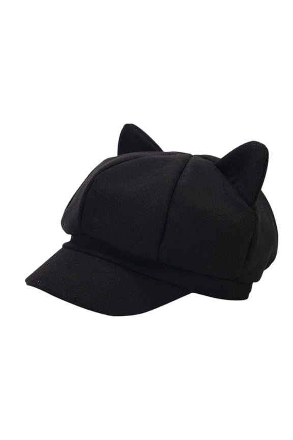 Women's Retro Woolen Octagonal Hat with Cute Cat Ears for Adults Soft Thermal Newsboy Cap for Autumn Winter Fashion Painter Hat Everyday Casual Apparel Accessory