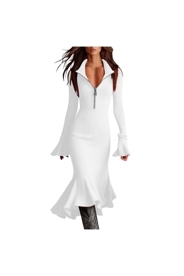 slim fit dress slacks V-Neck Form-Fitting Midi Dress – HAE-us main image 1