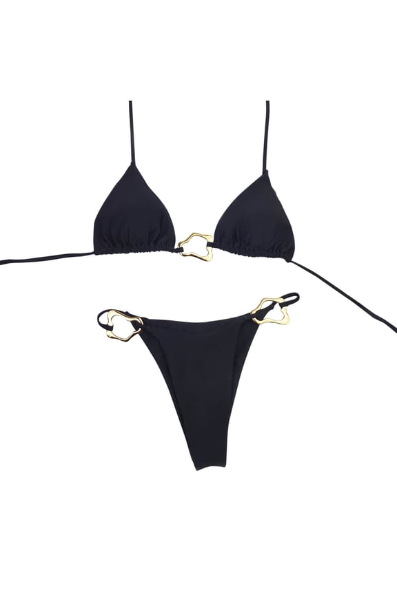 Women's Reversible Bikini Set Two Piece Adjustable Spaghetti Straps Triangle Top Bathing Suit Two Tone High Waisted