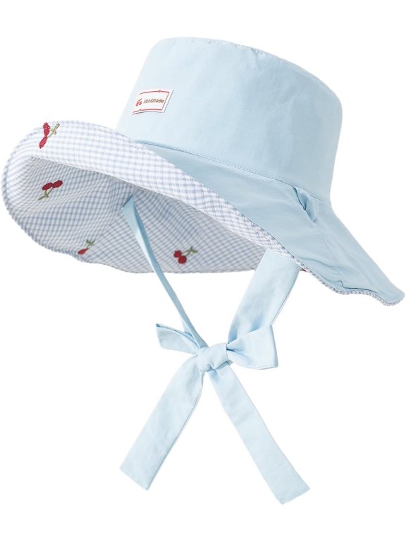 Women's Reversible Bucket Sun Hat with Cherries Embroidered , UPF 50+ UV , for Beach Hiking