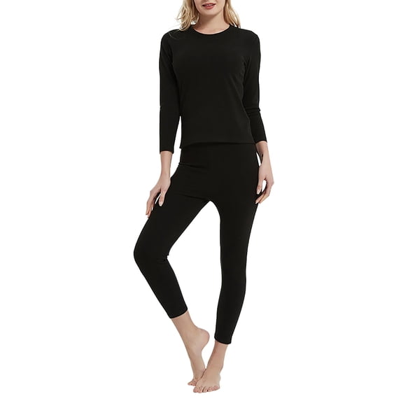 Women's Reversible Double Brushed Thermal Underwear Set Long Sleeve Round Neck Slim Fit Base Layer For Cold Weather