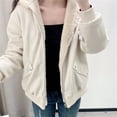 thumbnail image 1 of Women's Reversible Hooded Jacket With Solid Color And Thickened Winter Warm Coat Women Zip up Lined Leather Jacket Womens Zip Sweater Womens Zippe Wool Jacket Zip up Womens Zip up Sweater Light Winter, 1 of 7