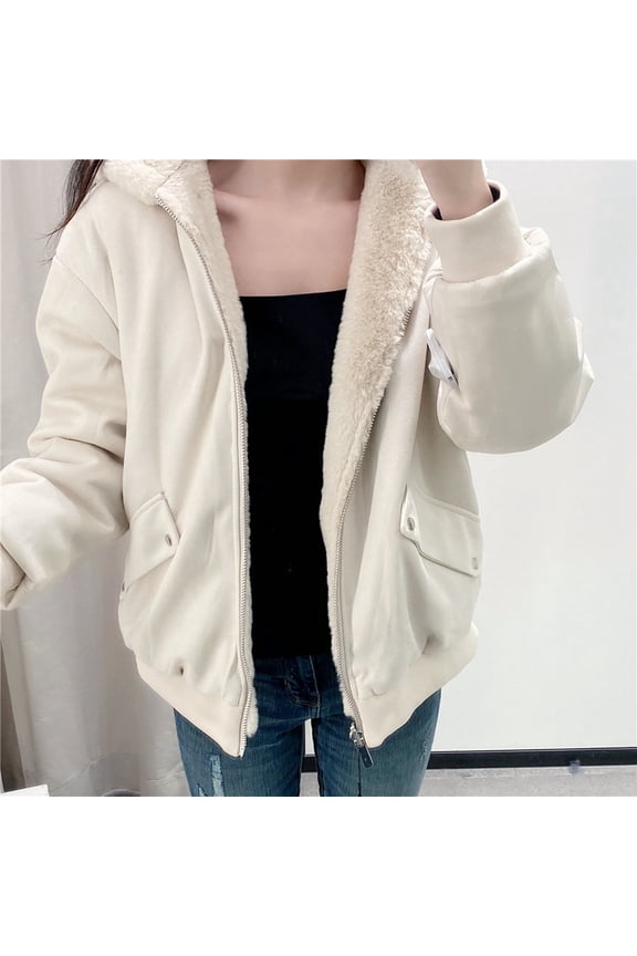 Women's Reversible Hooded Jacket With Solid Color And Thickened Winter Warm Coat Women Zip up Lined Leather Jacket Womens Zip Sweater Womens Zippe Wool Jacket Zip up Womens Zip up Sweater Light Winter