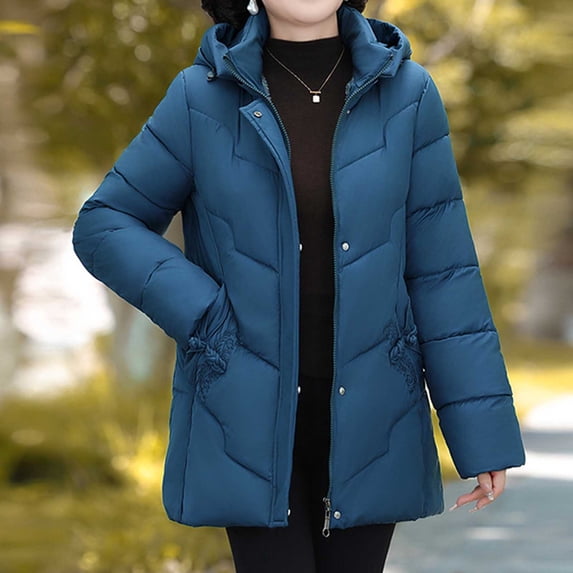 Women's Reversible Long Coat Winter Casual Loose Fit Zip-Up Overcoat with Pockets, Cotton Solid Color Outerwear for Cold Weather Commutes, Travel, and Weekend Strolls