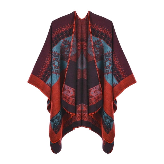 Women's Reversible Poncho Shawl Wrap Warm Winter Cape with Geometric Pattern Elegant and Stylish