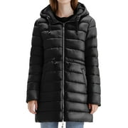 Women's Reversible Puffer Coat - Hooded Parka Coat Winter Warm Long Coat Quilted Puffer Coat with Pockets (Black, M)