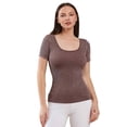 thumbnail image 1 of Women's Reversible Short Sleeve Stonewashed Ribbed Top, Brown, Plus Size, 1 Piece, 1 of 5