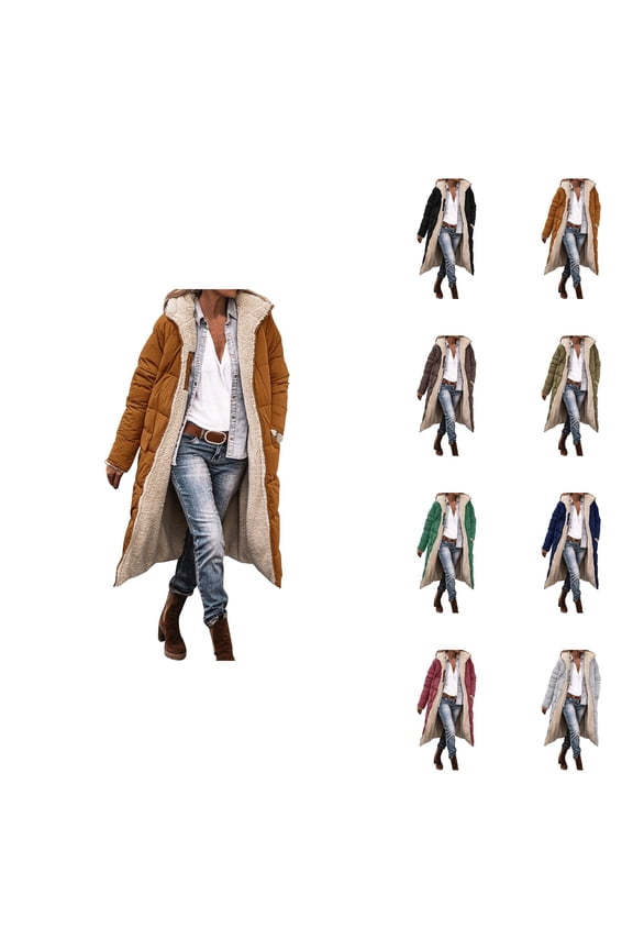 Women's Reversible Teddy Long Coat â Oversized Shearling Zip-Up Hooded Jacket with Pockets, 2025 Winter Casual Outerwear