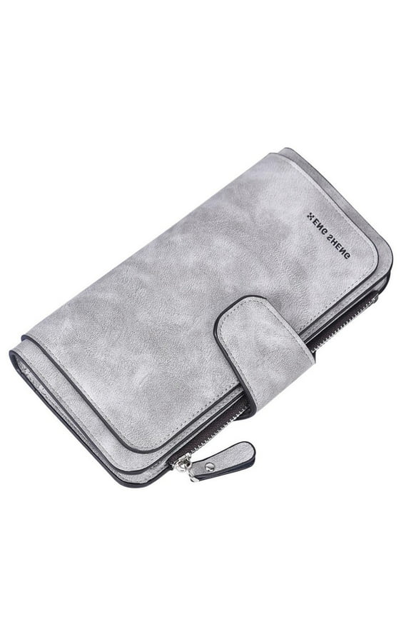 Women's Rfid Blocking Frosted Leather Wallet with 14 Card Slots & Zippered Coin Pocket, Compact Office Travel Organizer for Cash Cards Bills Photos (Gray)