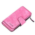 thumbnail image 1 of Women's Rfid Blocking Frosted Leather Wallet with 14 Card Slots & Zippered Coin Pocket, Compact Office Travel Organizer for Cash Cards Bills Photos (Hot Pink), 1 of 5