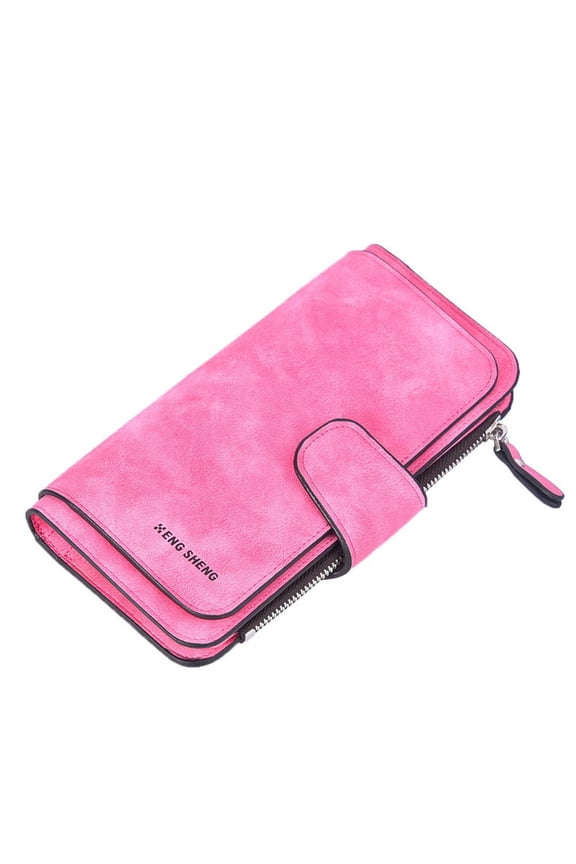 Women's Rfid Blocking Frosted Leather Wallet with 14 Card Slots & Zippered Coin Pocket, Compact Office Travel Organizer for Cash Cards Bills Photos (Hot Pink)