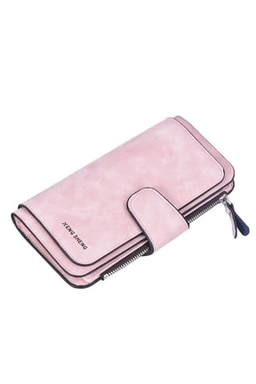 Women's Rfid Blocking Frosted Leather Wallet with 14 Card Slots & Zippered Coin Pocket, Compact Office Travel Organizer for Cash Cards Bills Photos (Pink)