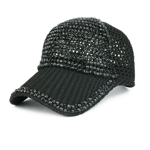 Women's Rhinestone Baseball Cap with Ponytail Hole, Adjustable Crystal Embellished Mesh Hat, Breathable Sparkling Sun Hat for Outdoor Sports and Casual Fashion