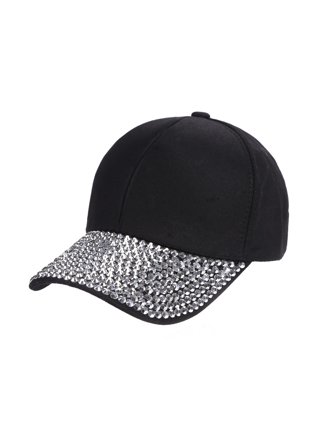 JONARO Women's Rhinestone Studded Denim Visor Hat - Sparkly Adjustable Baseball Cap Black