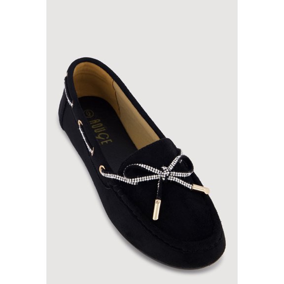 Women's Rhinestone Bow Detail Faux Suede Loafers