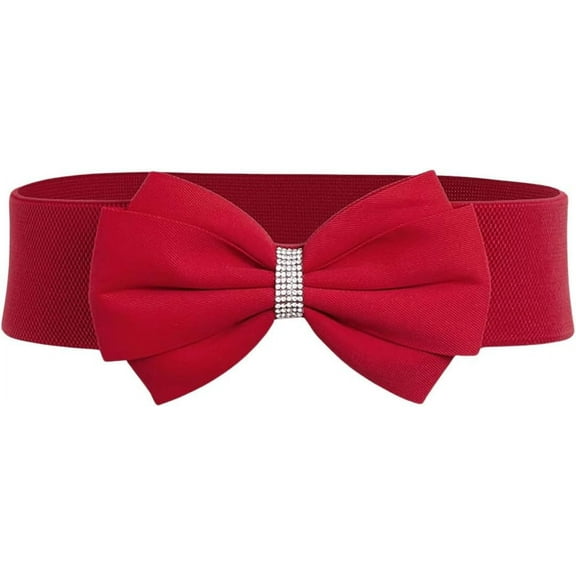 Women's Rhinestone Bow Elastic Wide Belts Stretchy Waist Buckle Belt