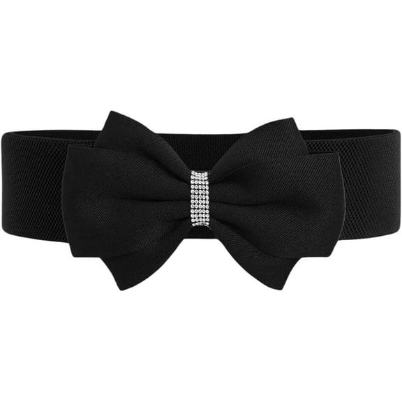Women's Rhinestone Bow Elastic Wide Belts Stretchy Waist Buckle Belt