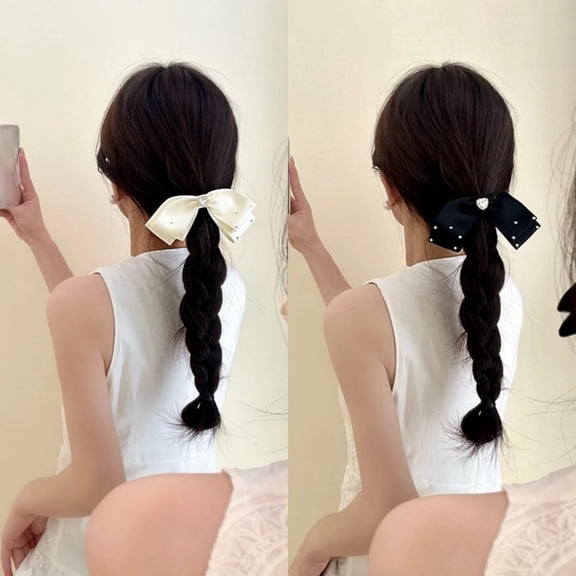 Women’s Rhinestone Bow Hair Clip Set 2PC Duckbill Side Bang Clip Sparkly Back Hair Accessory Elegant Styling Tool