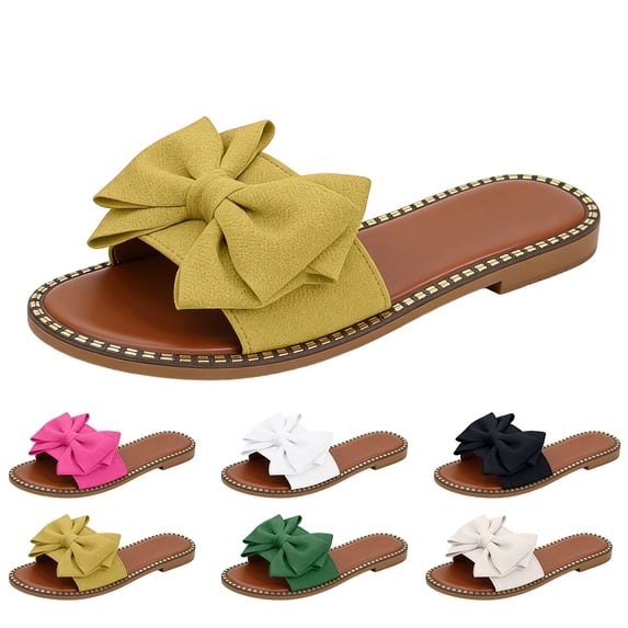 Women’s Rhinestone Bow Knot Open Toe Flat Slide Sandals, Non-Slip Sole, Lightweight Footwear, Ideal for Summer Parties & Daily Casual Outdoor Wear,40