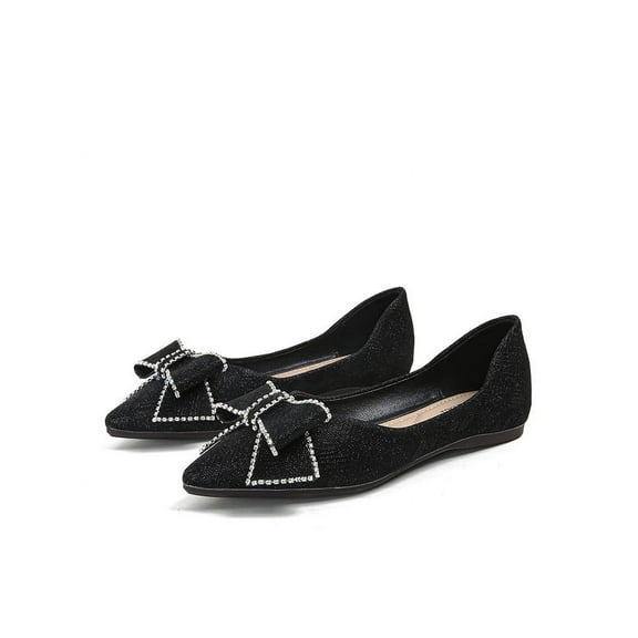 Women's Rhinestone Bow Pointed Toe Flats, Soft Slip-on Dress Shoes, Cute & Comfortable for Spring, Summer & Fall