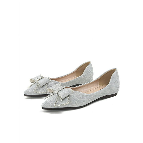 Women's Rhinestone Bow Pointed Toe Flats, Soft Slip-on Dress Shoes, Cute & Comfortable for Spring, Summer & Fall