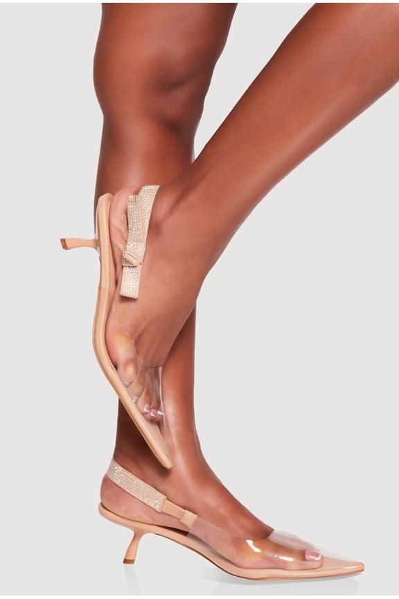 Women's Rhinestone Bow Strap Slingback Kitten Heels