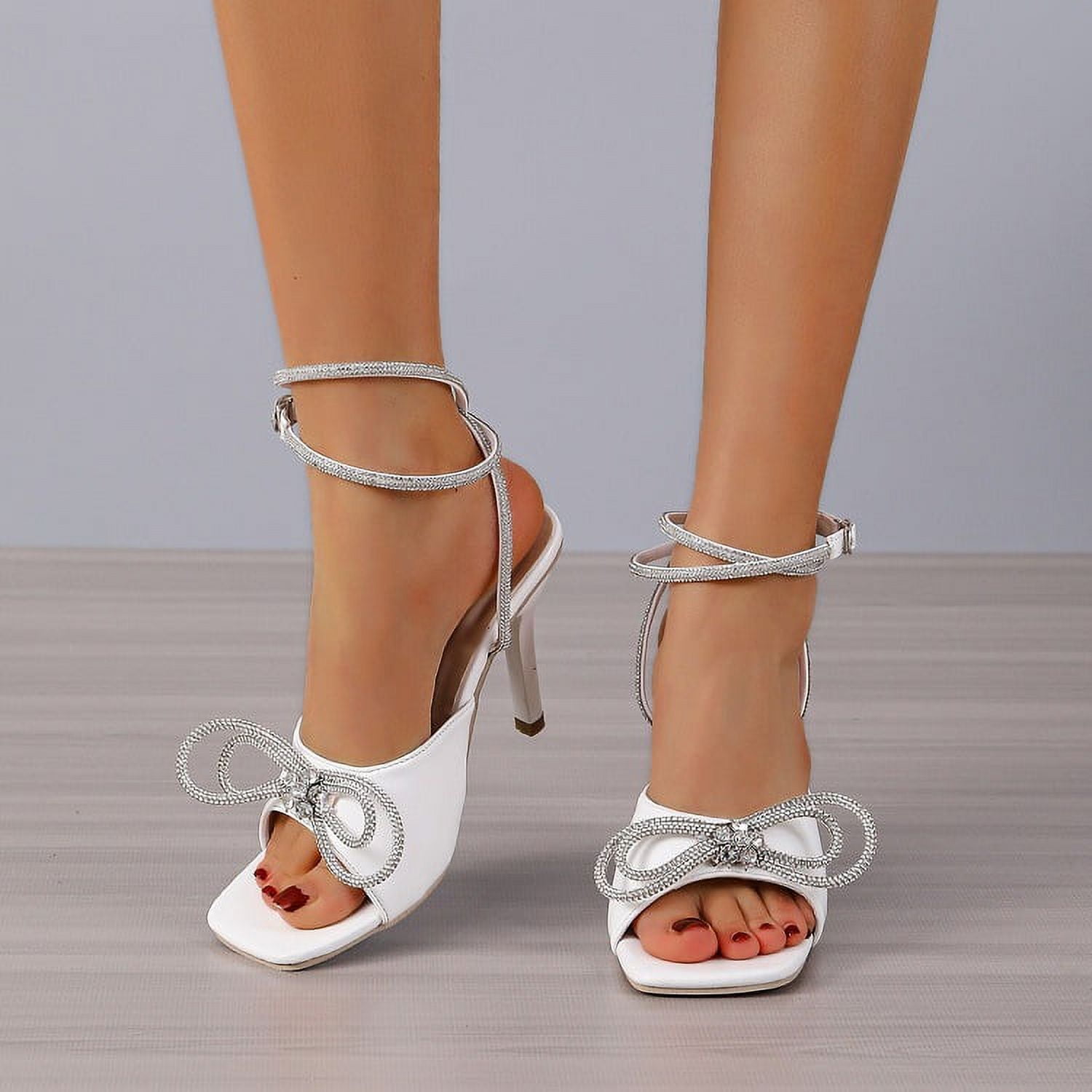 Women's Rhinestone Bowknot High Heels Glitter Pointed Toe Slip On Stiletto  Heels Party Wedding Dress Pumps