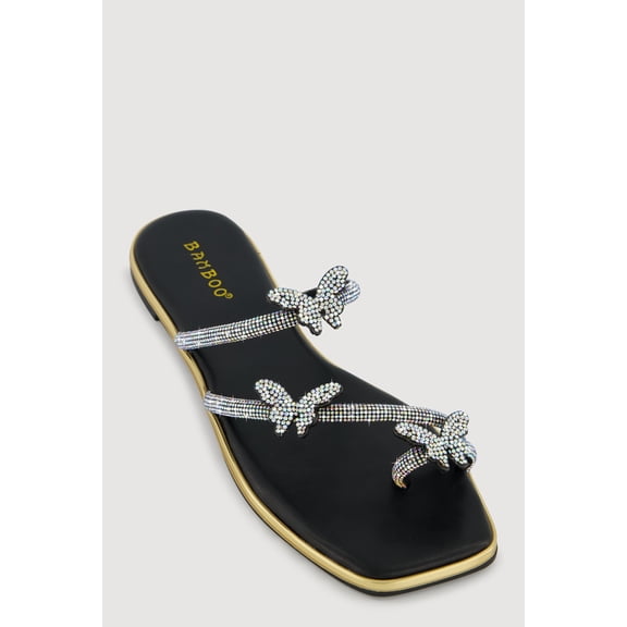 Women's Rhinestone Butterfly Toe Loop Sandals