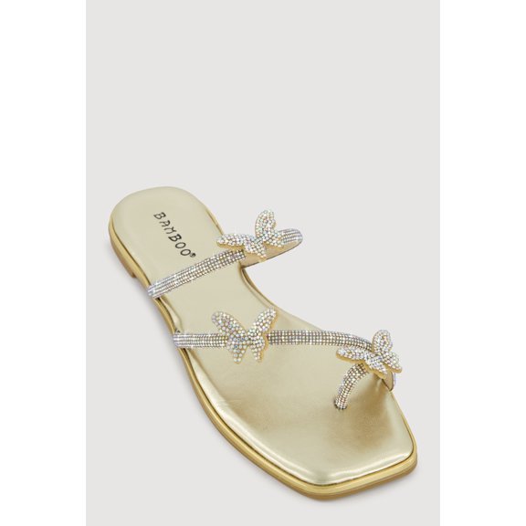 Women's Rhinestone Butterfly Toe Loop Sandals