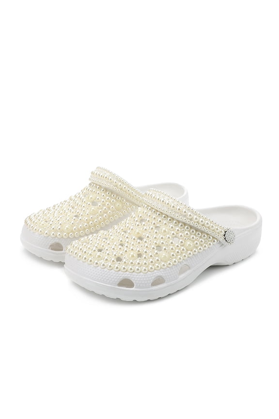 Women’s Rhinestone Clog Sandals, Sparkly Slip On Garden Shoes with Back Strap