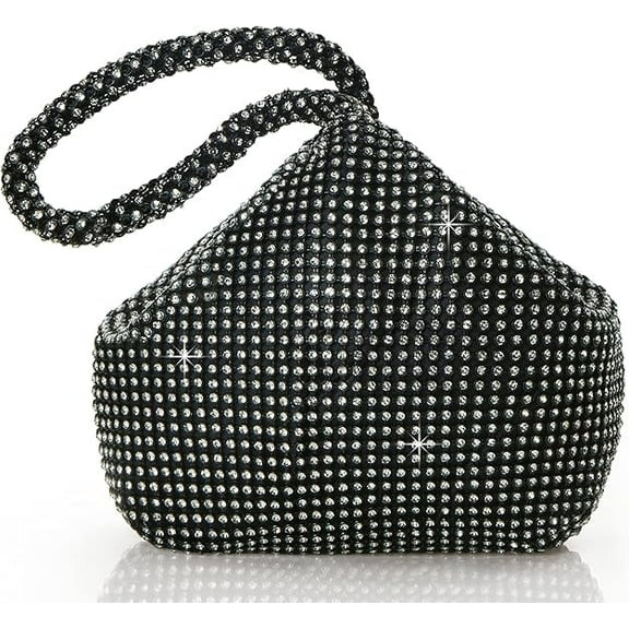 Women's Rhinestone Clutch Evening Bags Sparkly Glitter Triangle Purse Hand Bag for 1920s Party Prom Wedding (Black)
