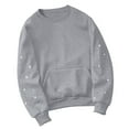 thumbnail image 1 of Women's Rhinestone Crew Neck Sweatshirt, Solid Color Long Sleeve Pullover with Pocket, Soft Casual Fall Winter Top for Women, Comfortable Loose Fit Daily Wear with Bling Design Grey, 1 of 4