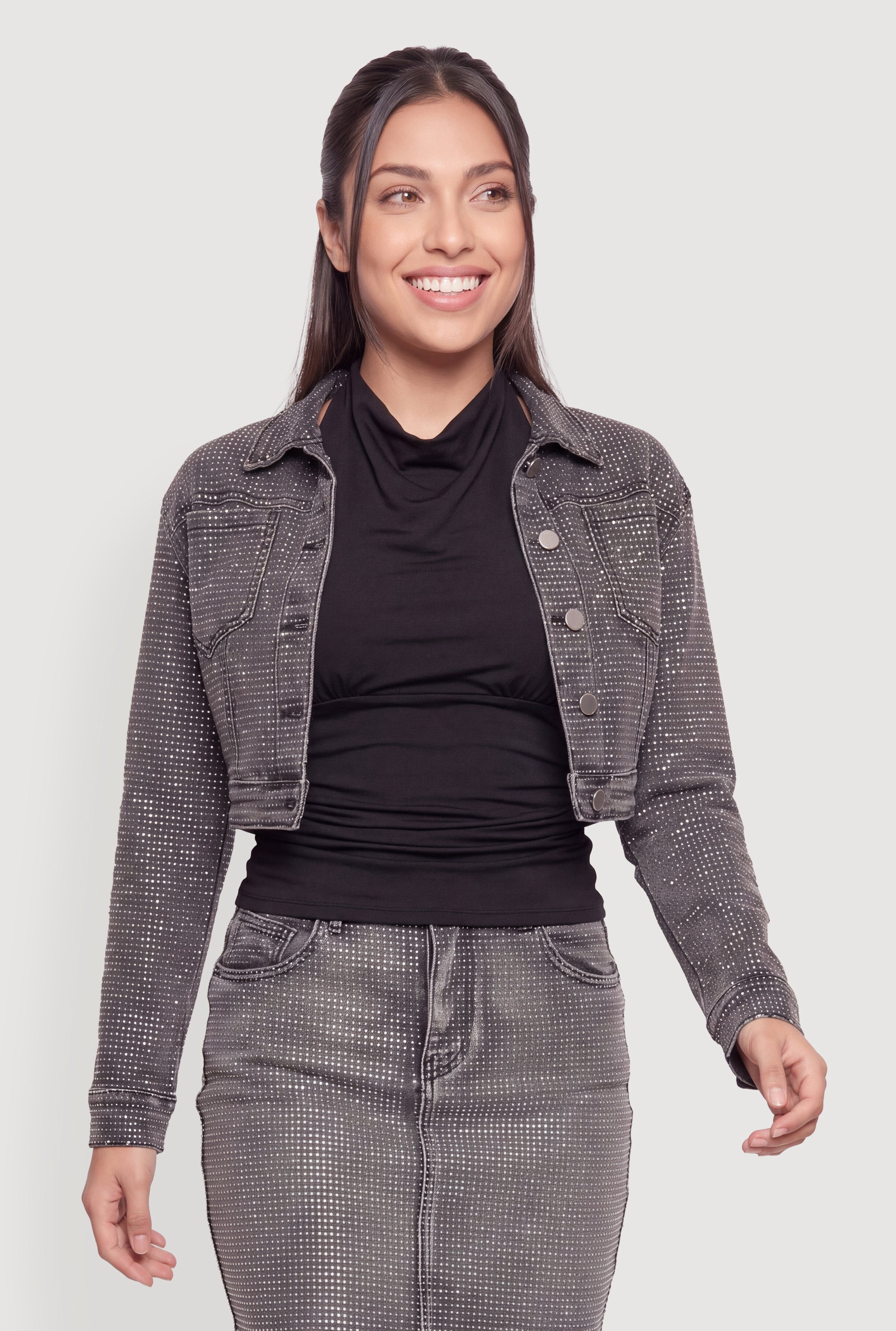 Women's Rhinestone Cropped Denim Jacket