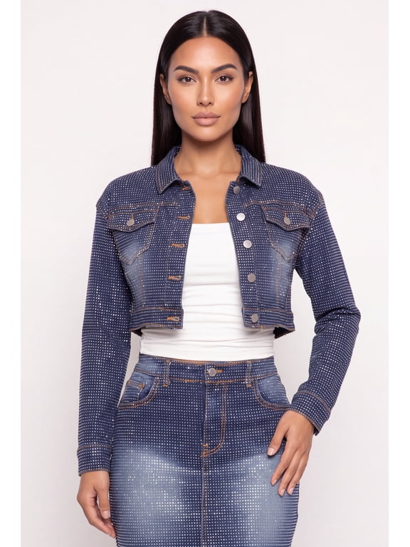 Women's Rhinestone Cropped Denim Jacket