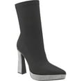 thumbnail image 1 of Women's Rhinestone Crystal Ankle Boots Platform Chunky High Heel Ankle Boots Pointed Toe Side Zipper Glitter Block Heel Dress Booties, 1 of 7