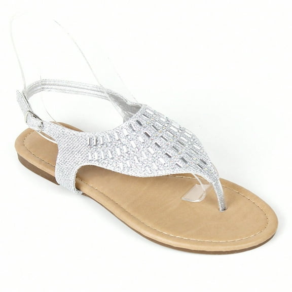 Women's Rhinestone Decor Ankle Strap Sandals Open Toe Flat Sandals Glitter Casual Summer Flat Sandals