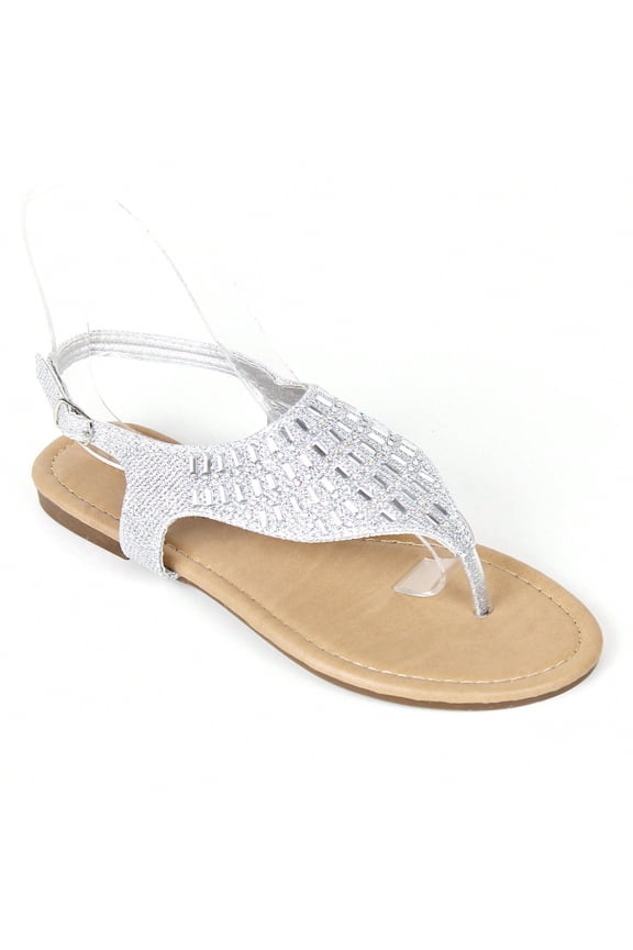 Women's Rhinestone Decor Ankle Strap Sandals Open Toe Flat Sandals Glitter Casual Summer Flat Sandals