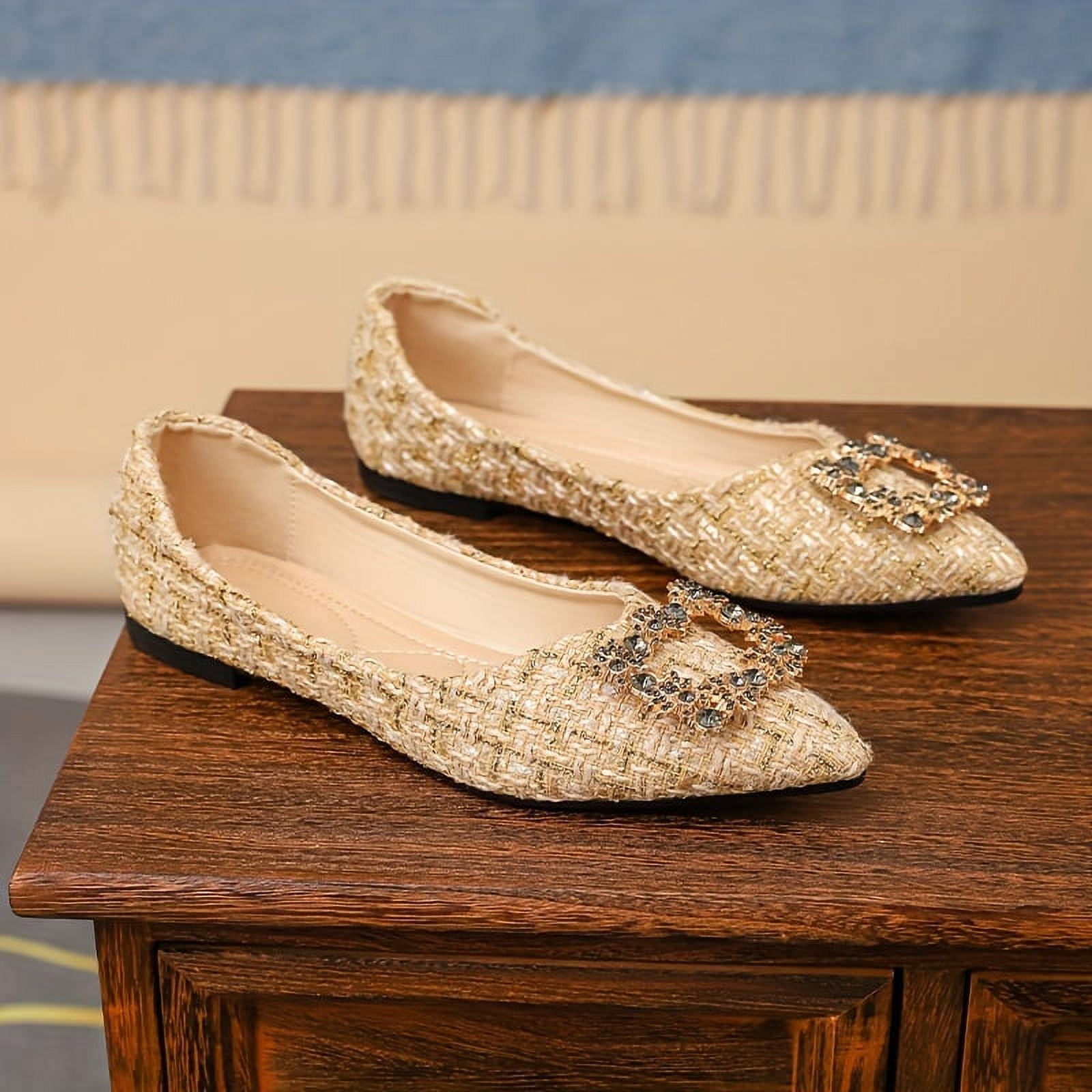 Women's Rhinestone Decor Flat Shoes, Elegant Point Toe Slip On Shoes ...