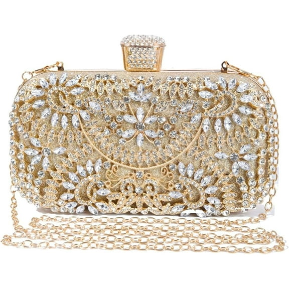 Women's Rhinestone Decorated Evening Bag, Tote Shoulder Crossbody Handbag with Chain