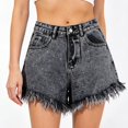 thumbnail image 1 of Women's Rhinestone Denim Shorts, High Waisted Frayed Hem Wide Leg Jean Shorts, 1 of 5