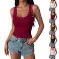 thumbnail image 1 of Women's Rhinestone Detail Ribbed Tank Top Stretch Sleeveless Scoop Neck Casual Cami Top Slim Fit Y2k Street Outerwear Cami Layering Shirt White, 1 of 9