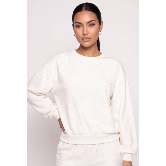 Women's Rhinestone Drop Shoulder Fleece Lined Sweatshirt