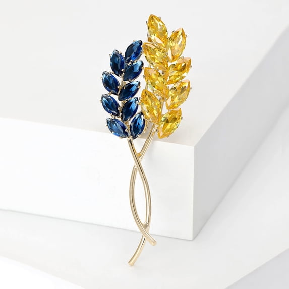 Women‘s Rhinestone Ear of Wheat  Brooches Blue and Yellow Plant Pins 5-Color Unisex Office Party Casual Accessories Gifts